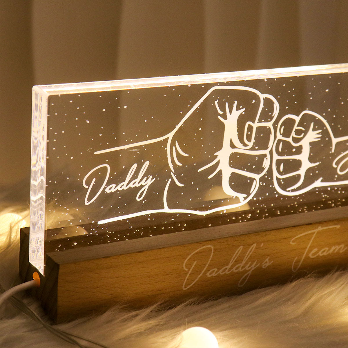 Dad Grandpa And Kids Fist Bump Outline Personalized Acrylic LED Night Light, Unique Father's Day Gift for Dad, Gift for Husband