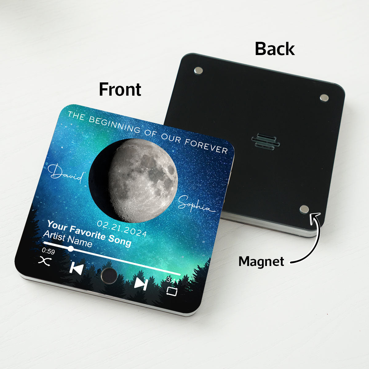 Our Moon Couple Gift Moon Phase Art Wedding Anniversary Gift For Him Gift For Her Personalized Music Fridge Magnet