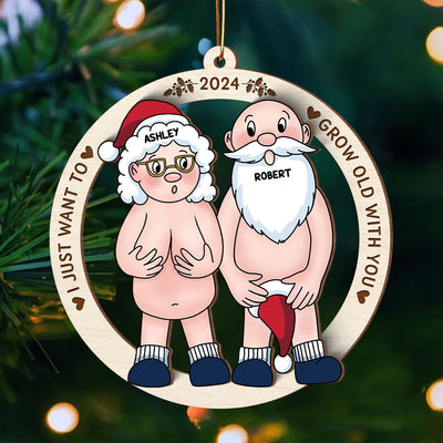 Funny Old Couple Personalized 2-Layer Wooden Ornament Christmas Gift for Him for Her