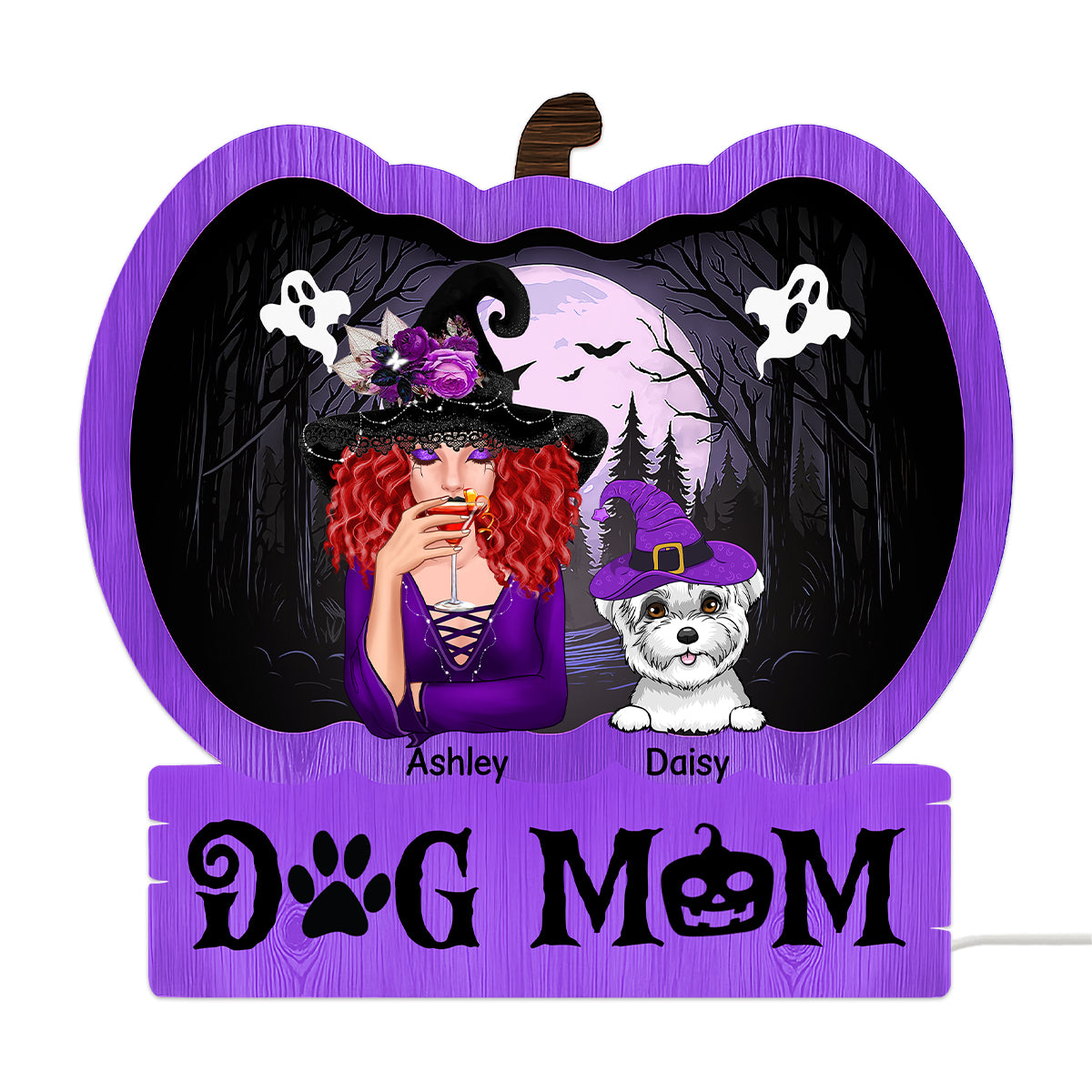 Halloween Dog Mom Personalized Light Box With 7 LED Colors, Spooky Halloween Decoration