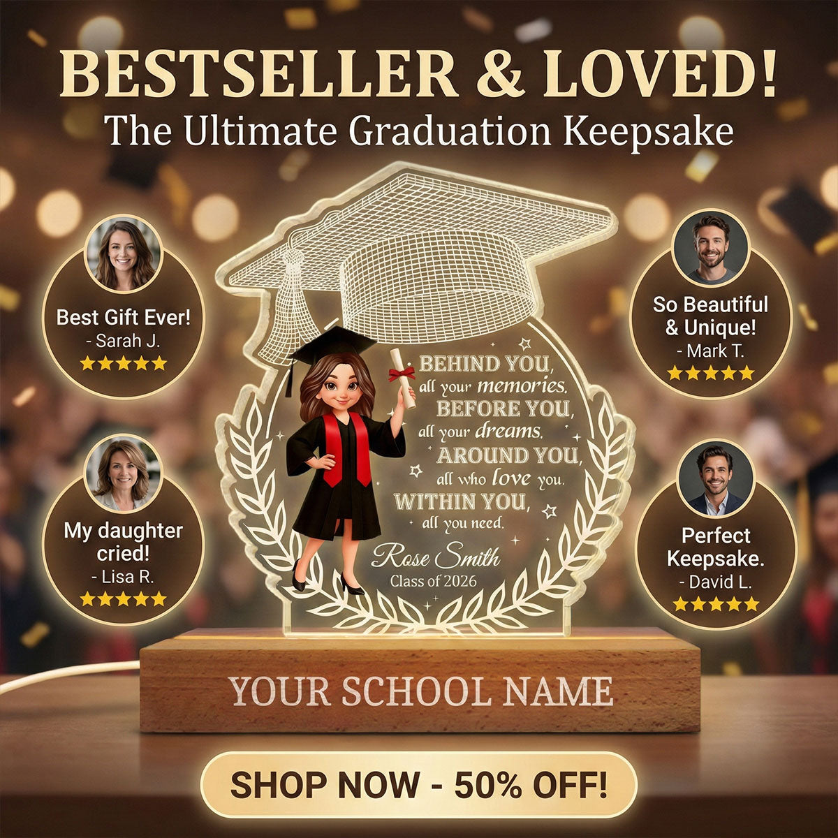 Class Of Graduation Year Senior Behind You All Your Memories - Personalized Acrylic Block Plaque LED Night Light - Gift For Graduation Day, Graduation Gift, Keepsake
