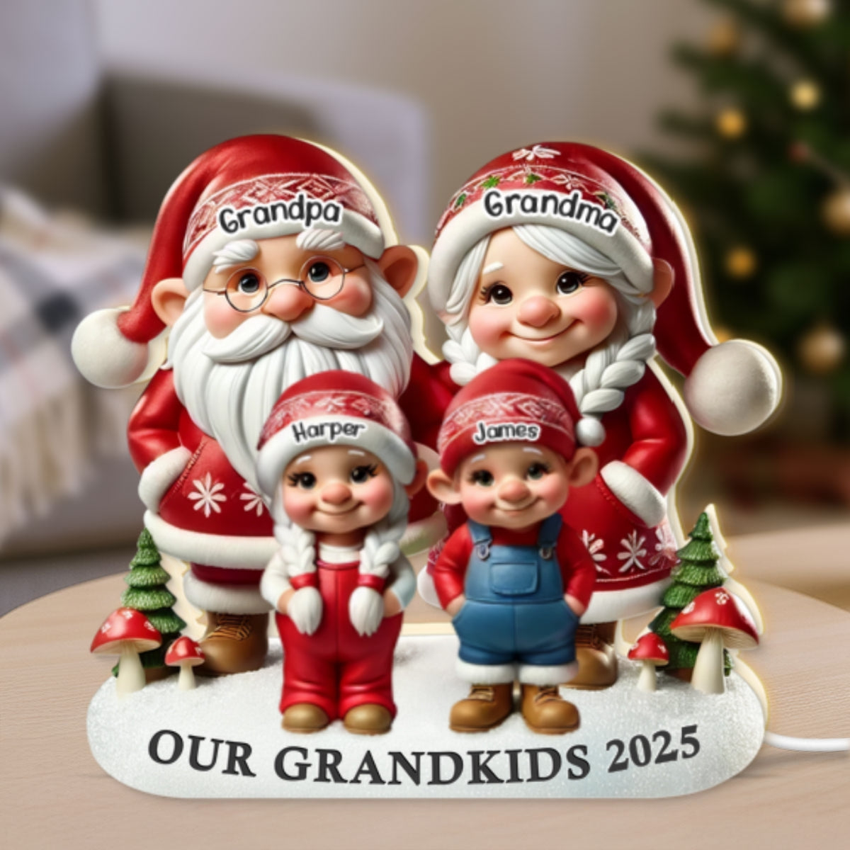 3D Effect Christmas Gnome Grandma Grandpa And Grandkids - Personalized Light Box - Heartwarming Christmas Gift For Grandma