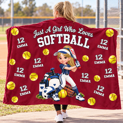 Just a Girl Who Loves Baseball Softball - Personalized Fleece Blanket - Christmas Gift for Daughter, Granddaughter