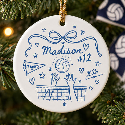 Volleyball Girl Doodle – Personalized Ceramic Ornament – Custom Name, Number, Team & Year Gift for Volleyball Player