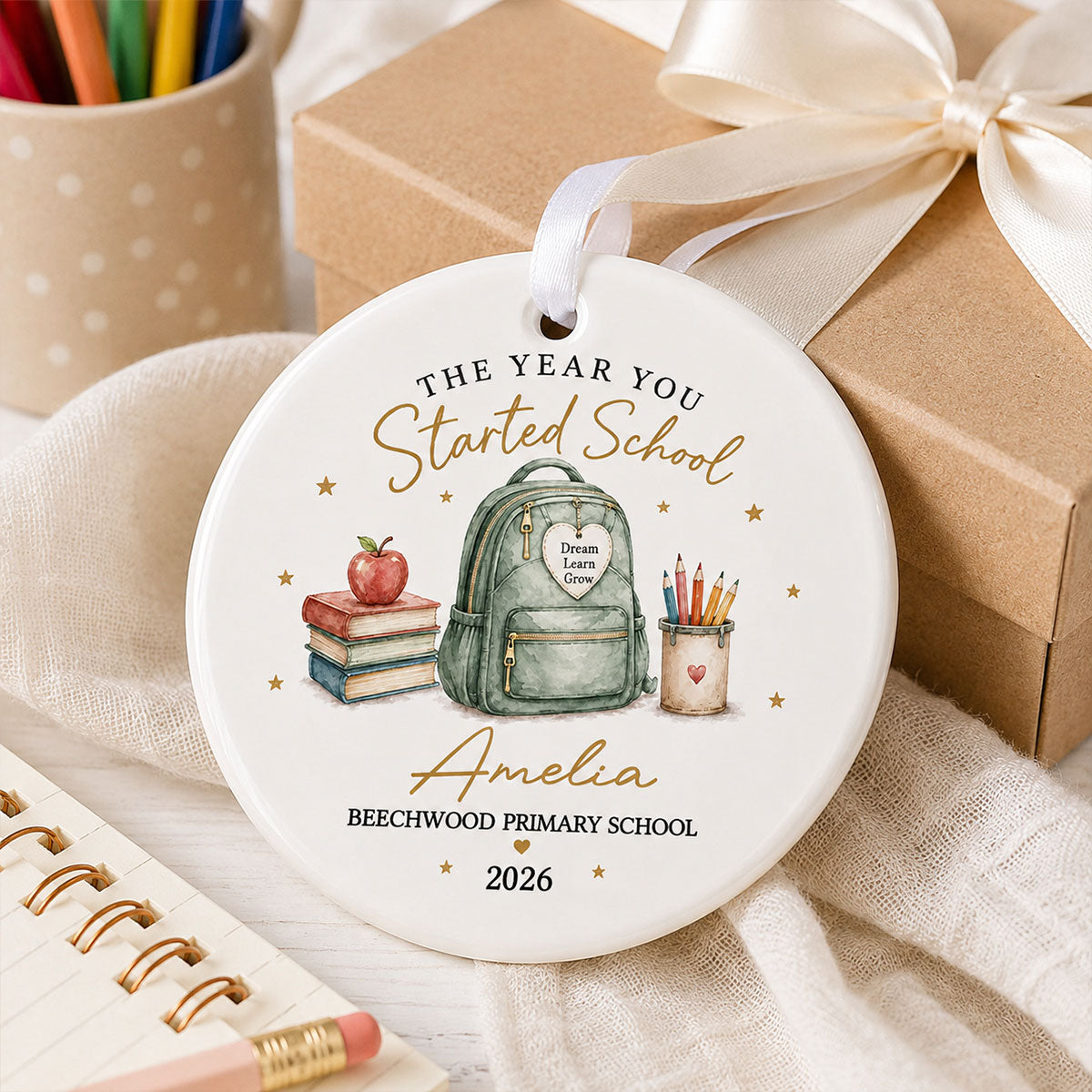 The Year You Started School - Personalized Ceramic Ornament - First Day of School Keepsake, Custom School Starter Gift