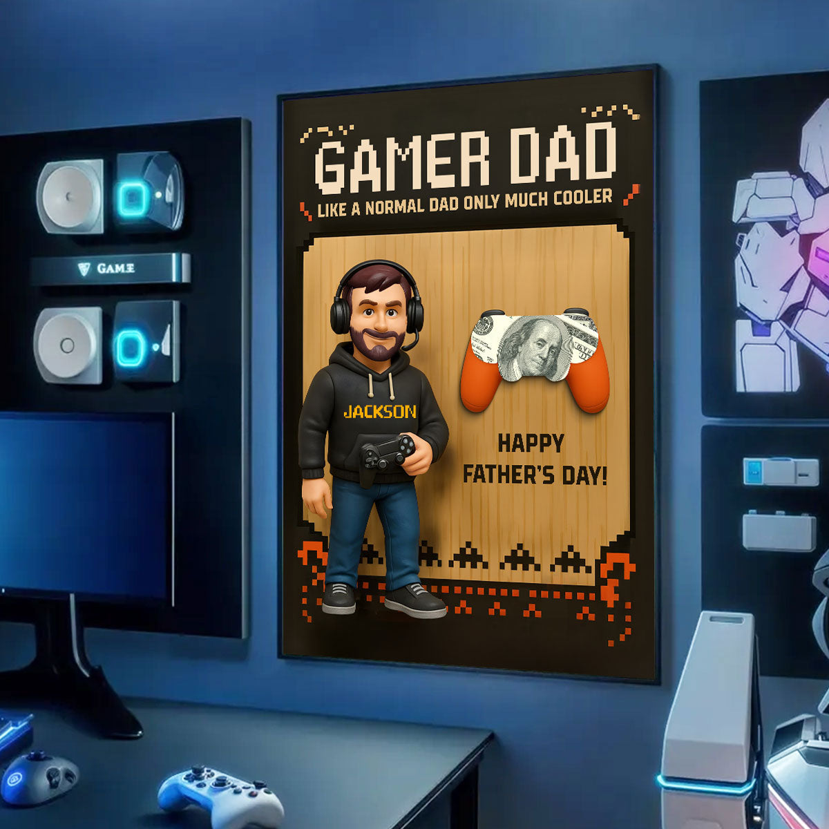 Gamer Dad Cooler Happy Father's Day Money Gift Personalized Poster, Gift for Dad, Gift for Husband