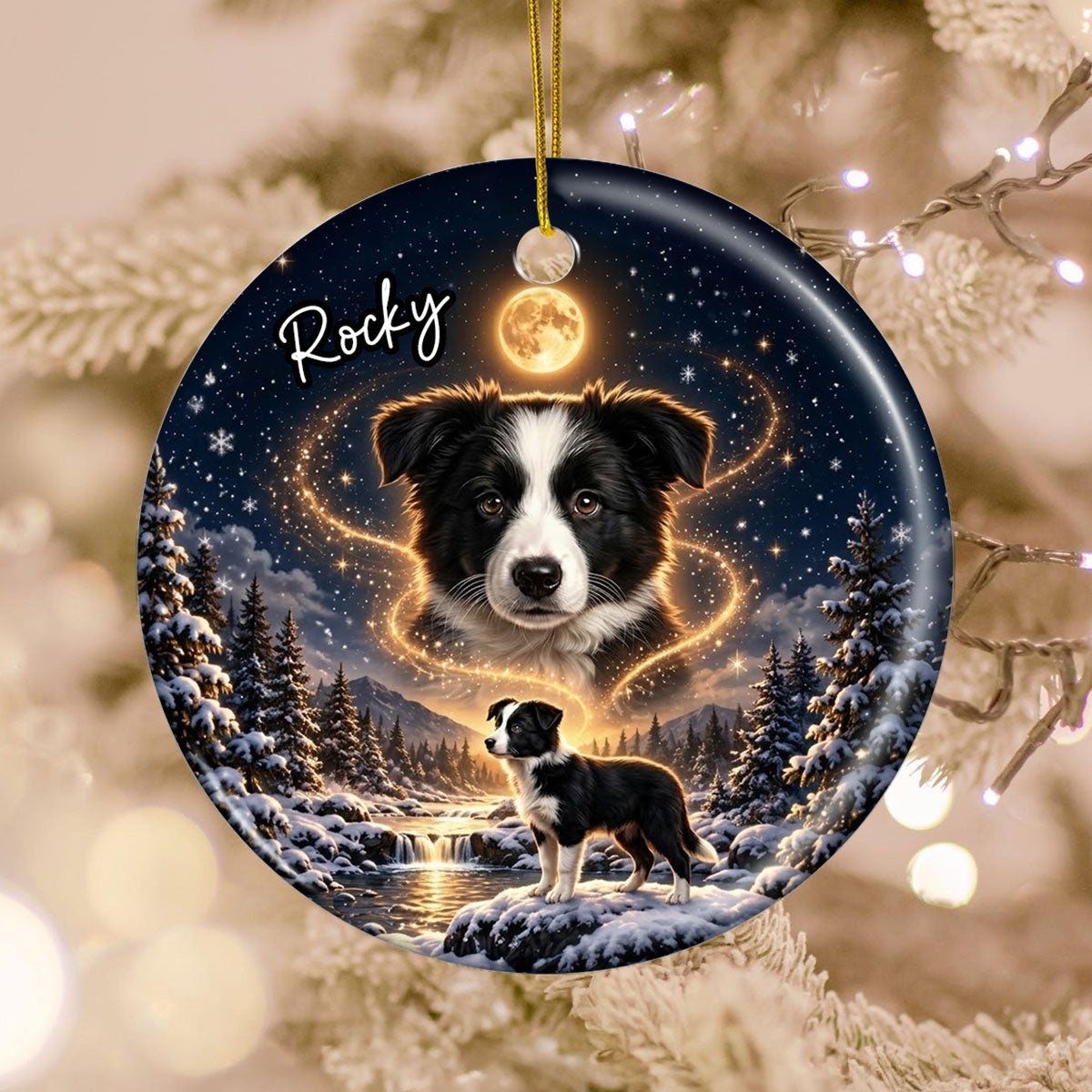 Christmas Dog Cat Howling to the Moon - Personalized Ceramic Ornament - Gift for Dog, Cat Lovers, Pet Memorial Gift