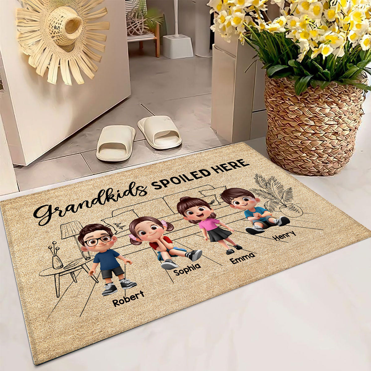 There's No Place Like Grandma Grandpa House Outline Background Personalized Doormat