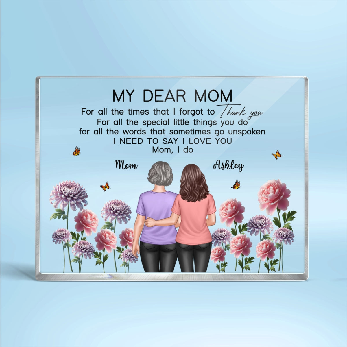 To My Mom Thank You I Love You Happy Mother's Day Birth Flower Personalized Acrylic Block Plaque
