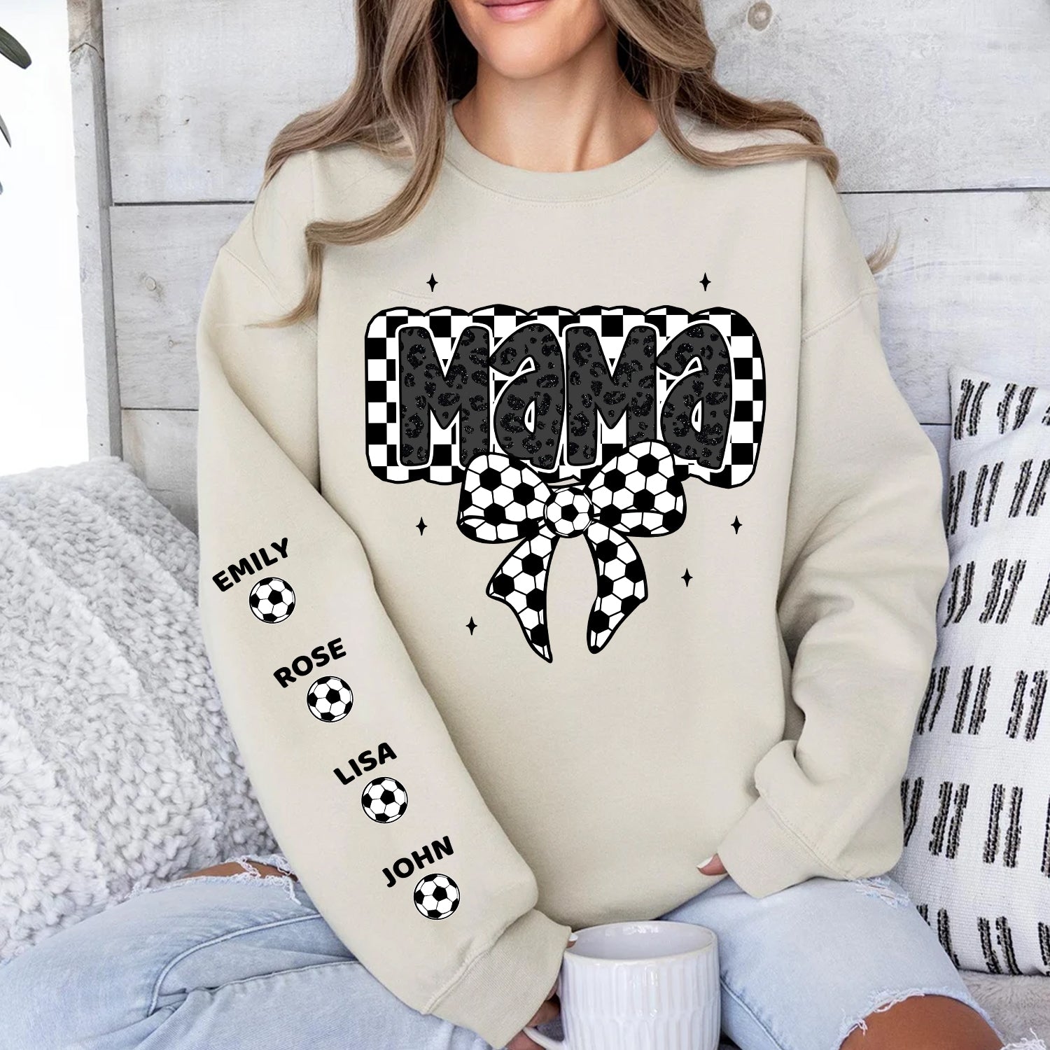 Retro Soccer Coquette Mama Personalized Sweatshirt, Perfect 2025 Gift For Soccer Lover, For Soccer Mom, For Soccer Wife