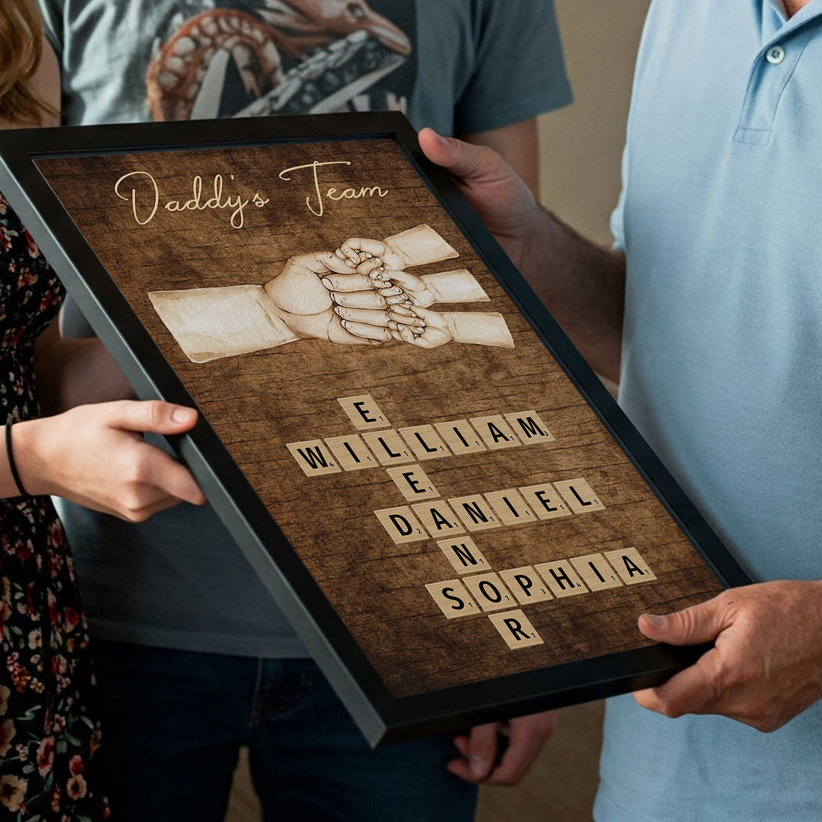Daddy's Team Fist Bump Crossword Puzzle Art Personalized Poster