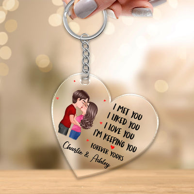 Doll Couple Kissing I Met You I Love You Gift For Him For Her Personalized Heart Acrylic Keychain