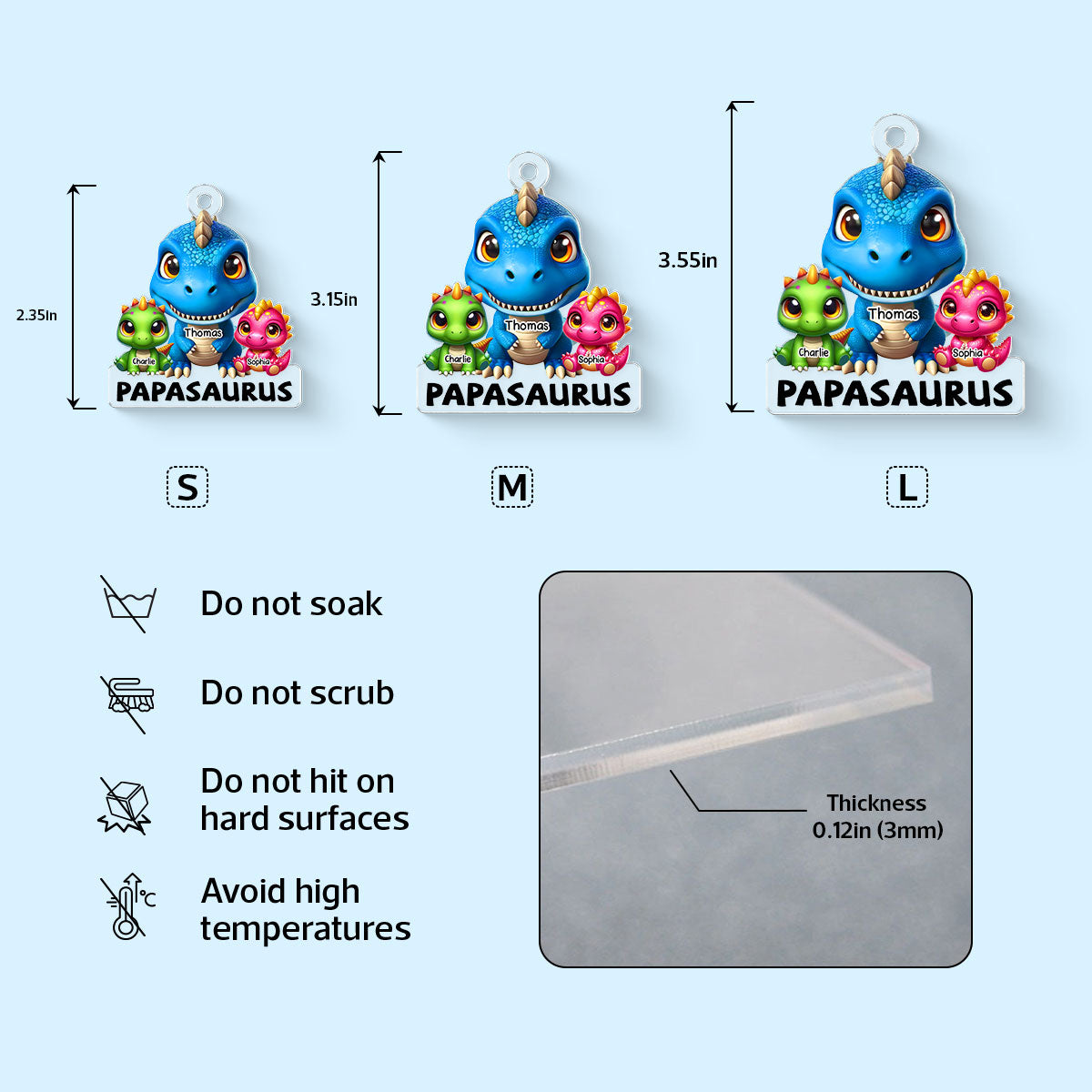 Grandpasaurus Daddysaurus And Kids Personalized Acrylic Keychain