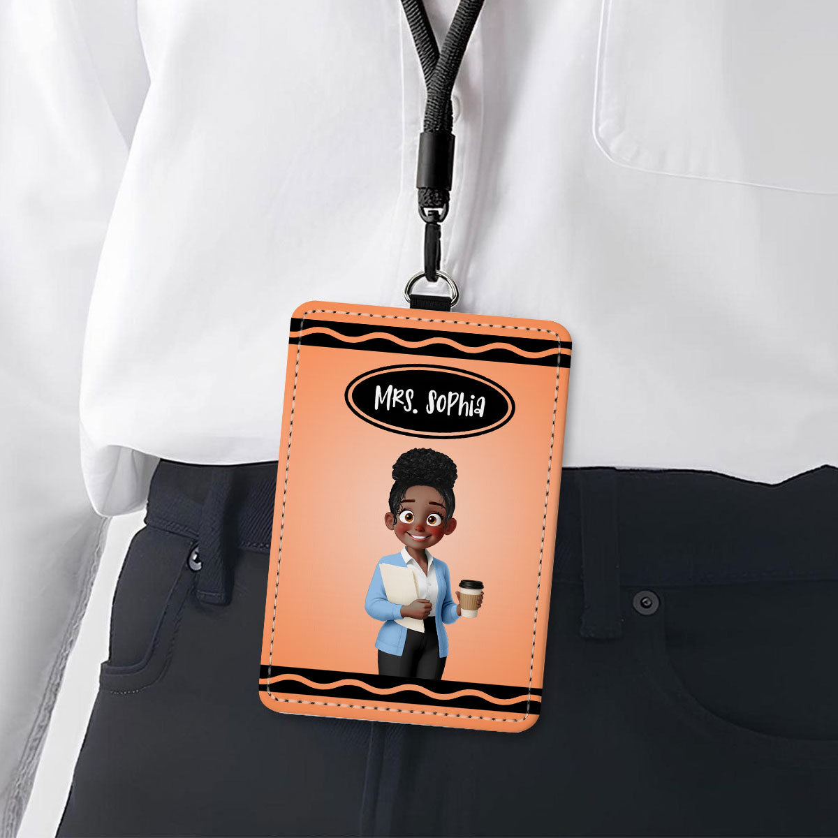Crayon Themed Cartoon Teacher Personalized ID Badge Holder, Back To School Gift