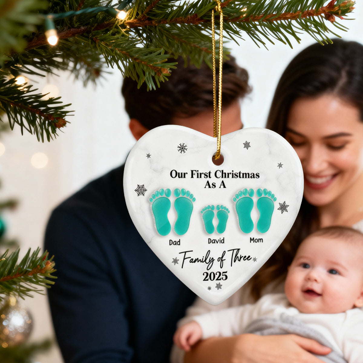 First Christmas As A Family Footprints - Personalized Ceramic Ornament With Acrylic - Christmas Gift For Baby, New Born, Family