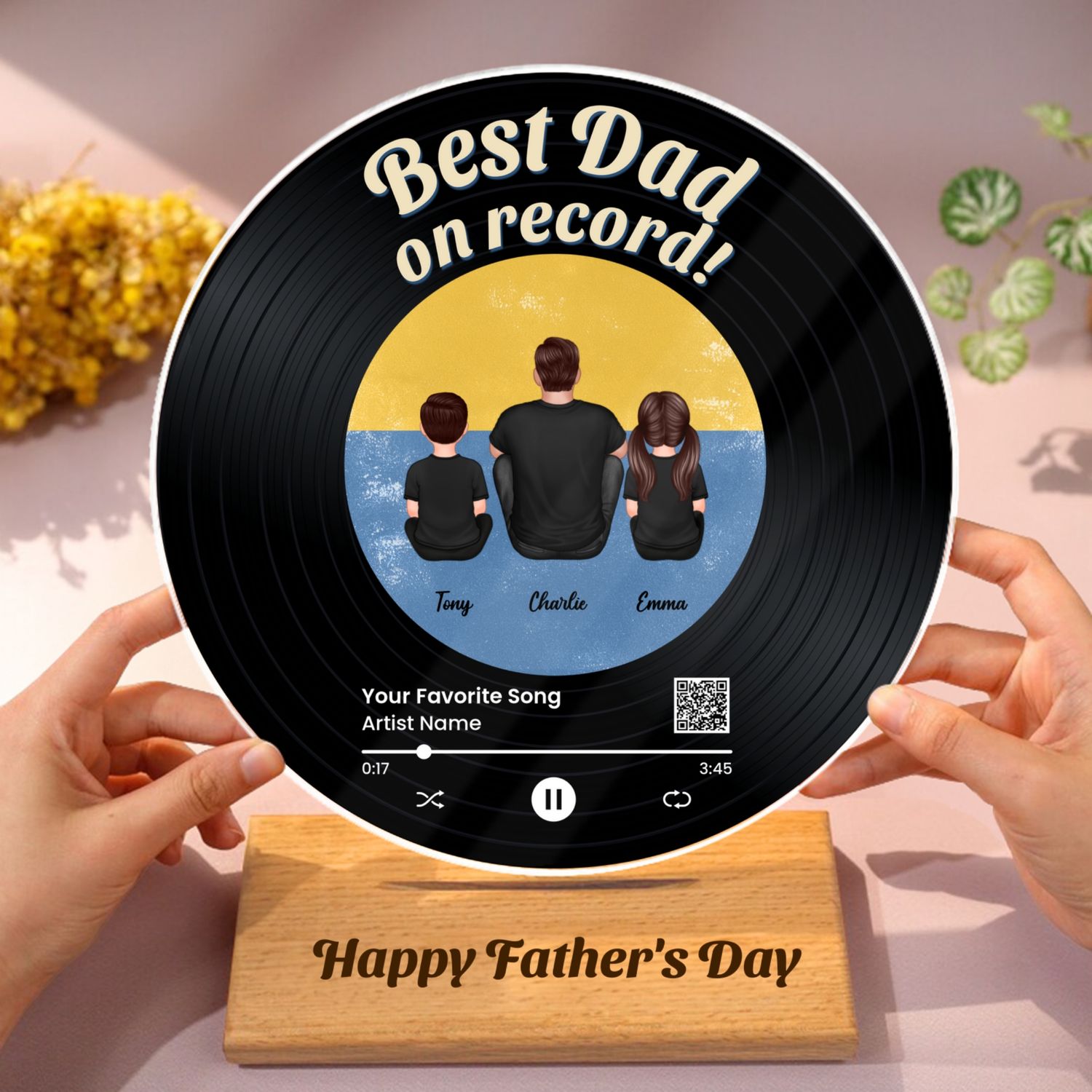 Retro Best Dad On Record Favorite Song Scannable QR Code Personalized Acrylic Record Plaque, Father's Day Gift For Dad
