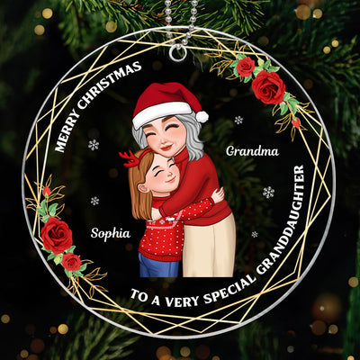 Merry Christmas To A Special Granddaughter Grandson Hugging Grandma Personalized Acrylic Ornament