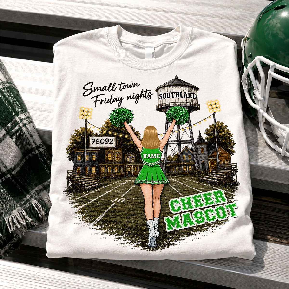 Custom Town Name & Zip Code Cheerleader - Personalized Shirt - Hometown Spirit, Big Dreams Football
