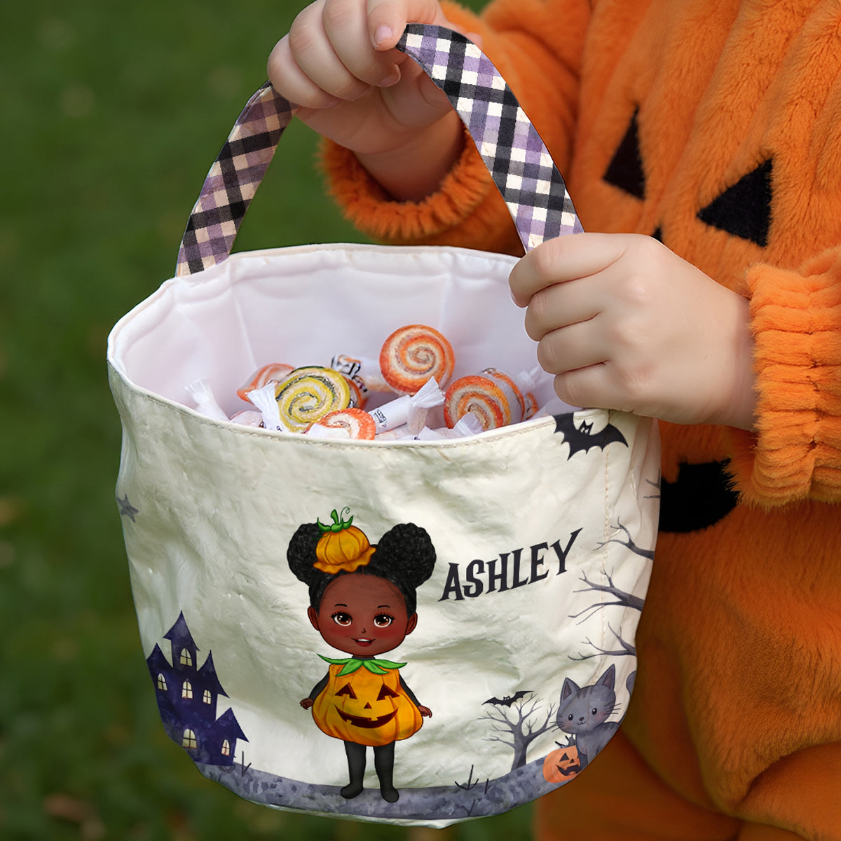 Halloween Cute Kids Characters Personalized Trick or Treat Basket, Gift for Daughter, Son, Grandkids