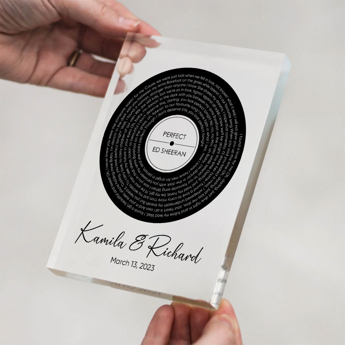 Personalized Vinyl Record Song with Lyrics Personalized Acrylic Block Plaque, Personalized Gift for Her, Wedding Song Gift