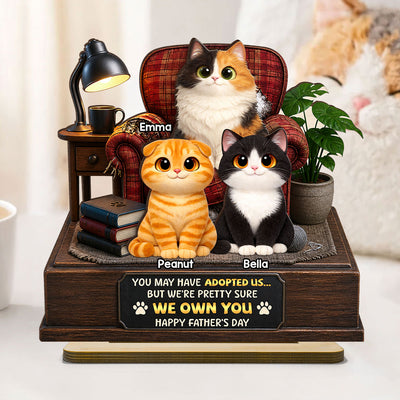 Pretty Sure We Own You - Personalized 2-Layered Wooden Plaque - Funny Father's Day Gift for Cat Dad
