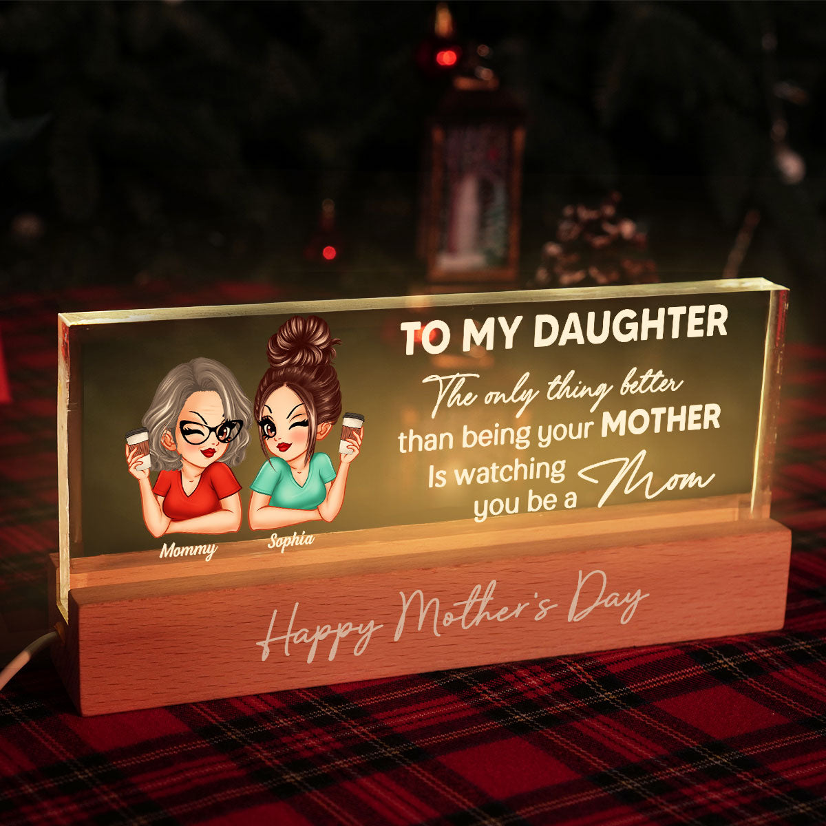 To My Daughter From Mom Happy Mother's Day Personalized Acrylic Block LED Night Light, Gift For Daughter