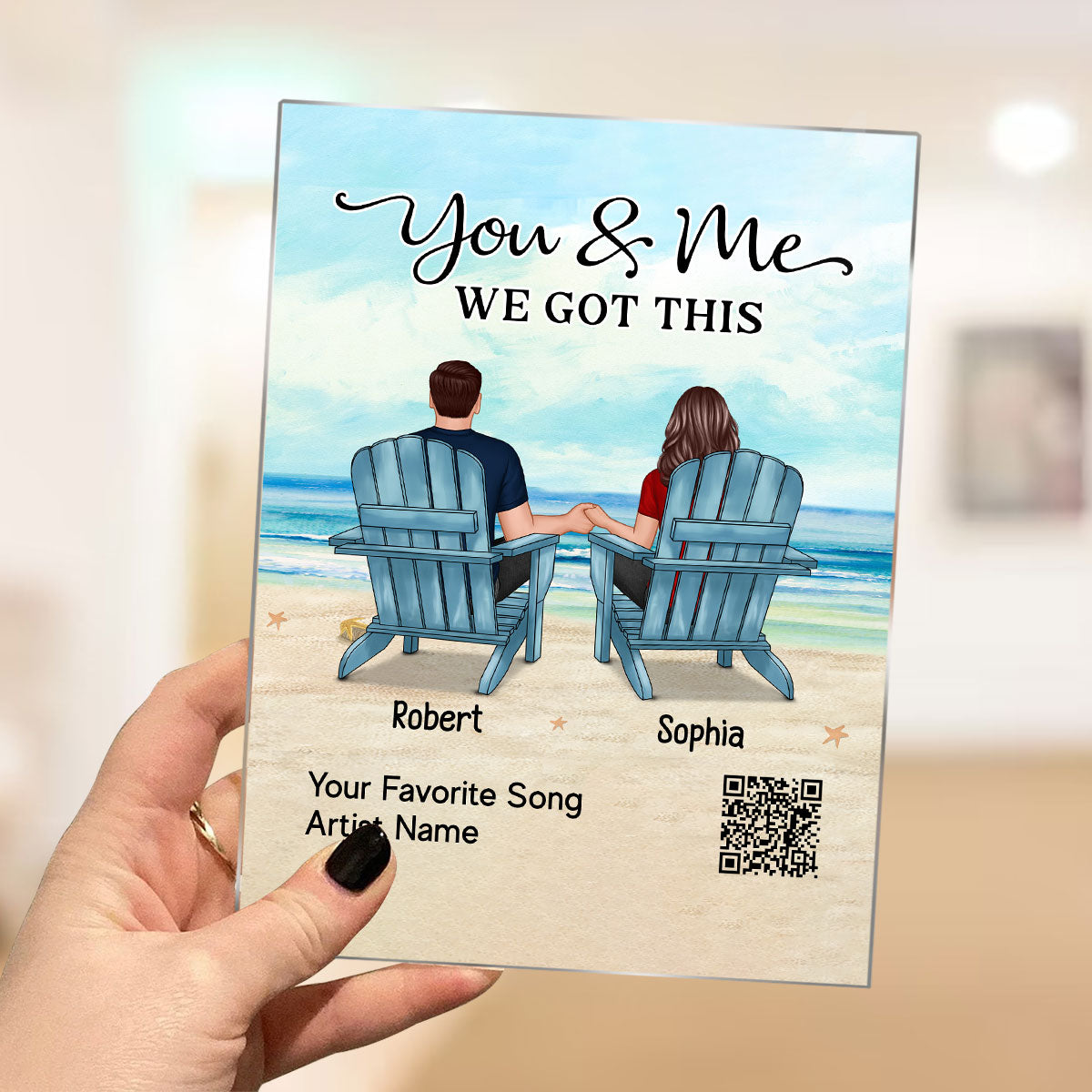 Couple Back View Sitting At Beach Favorite Song QR Code Personalized Acrylic Plaque