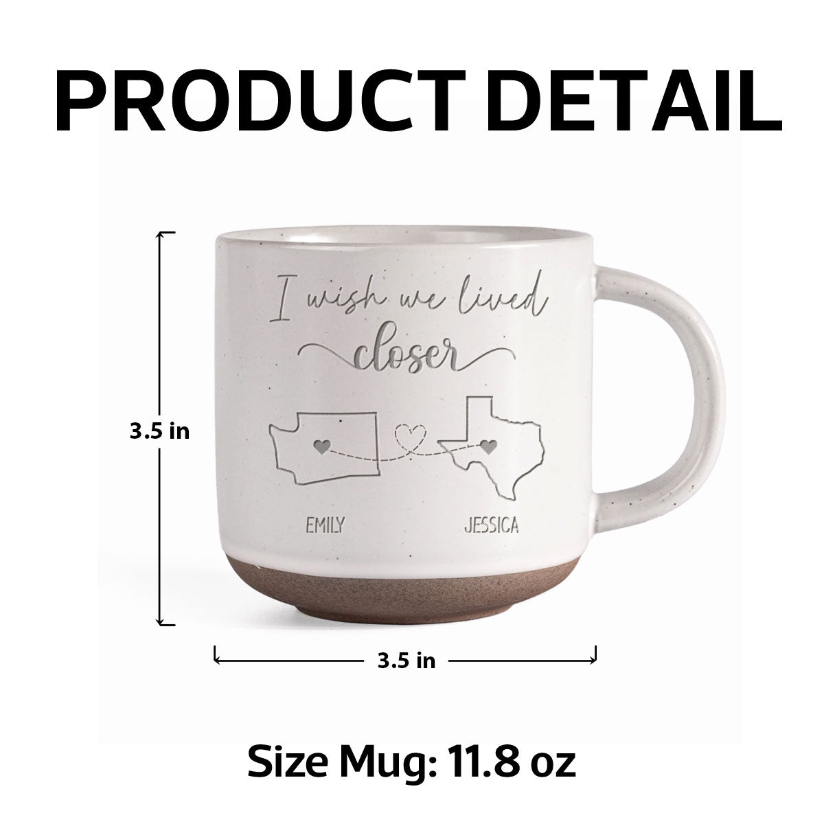 Long Distance Family Friends Siblings Sisters Besties Personalized Pottery Mug, Togetherness Christmas Gift