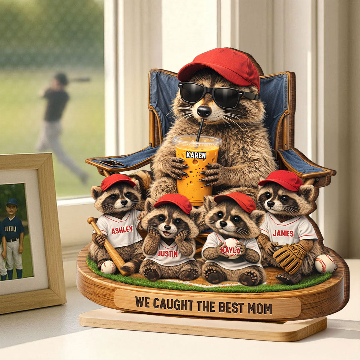 Raccoon We Caught the Best Mom - Personalized 2-Layered Wooden Plaque - Mother's Day Gift for Mom, Wife