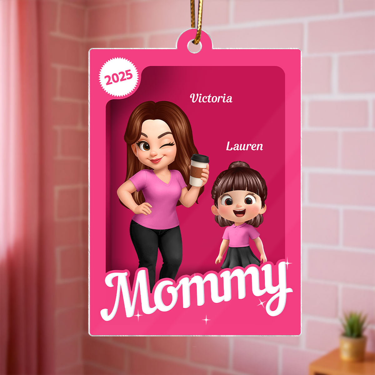 Grandma Grandkids 3D Effect Pink Action Figure - Personalized Acrylic Ornament, Christmas Gift for Grandmas