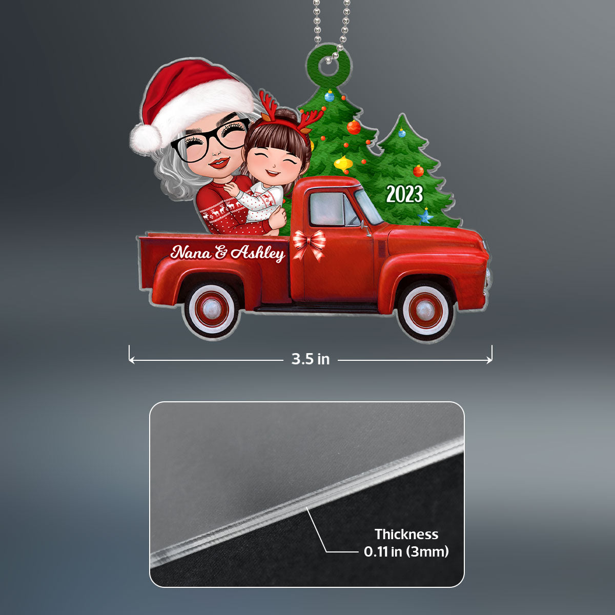 Grandma Grandkid On Christmas Truck Personalized Acrylic Ornament