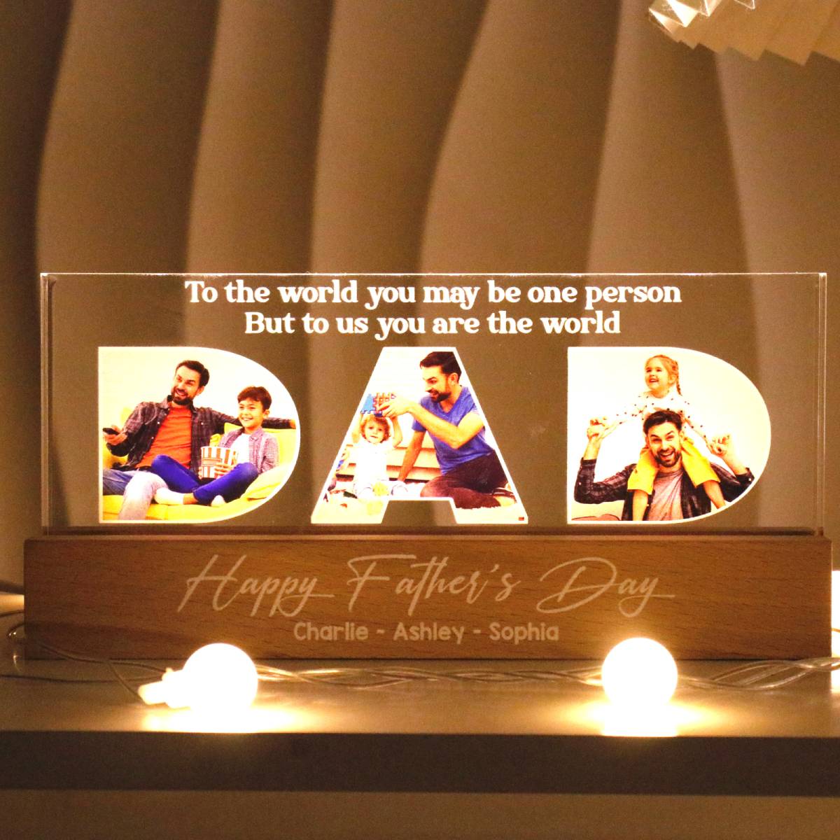 DAD Photo Insert Happy Father‘s Day Personalized Acrylic Block LED Night Light
