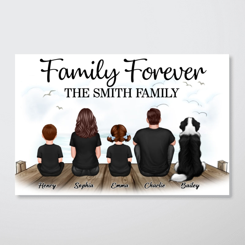 Retro Vintage Family Sitting On Bridge Personalized Horizontal Poster
