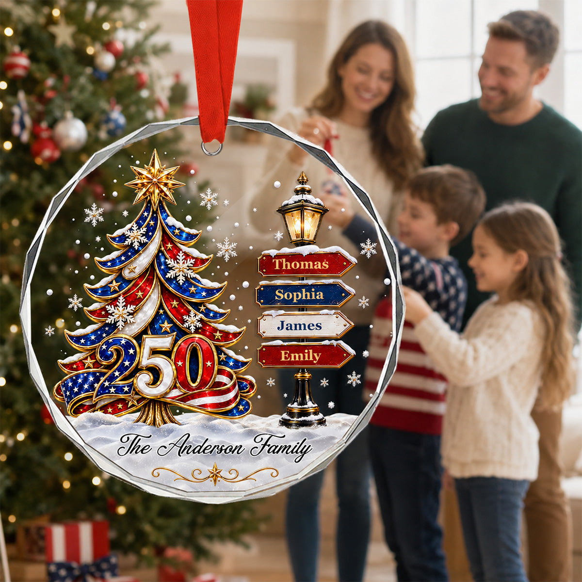 America 250 Family Tree - Personalized Glass Ornament