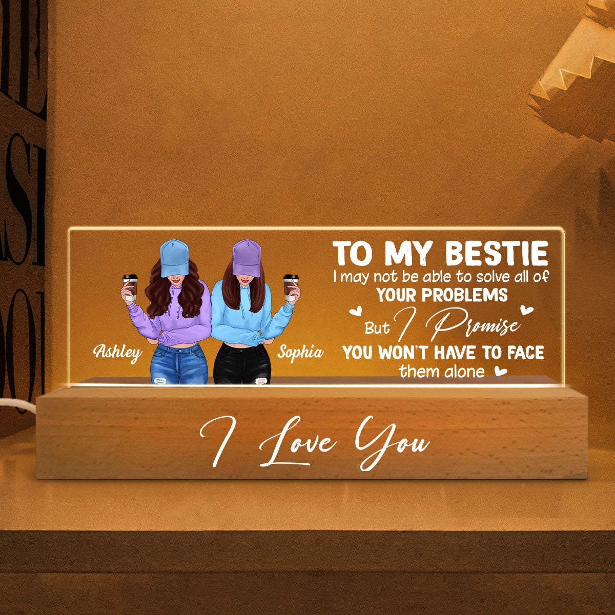 To My Bestie Gift For Best Friends Personalized Acrylic Block LED Night Light