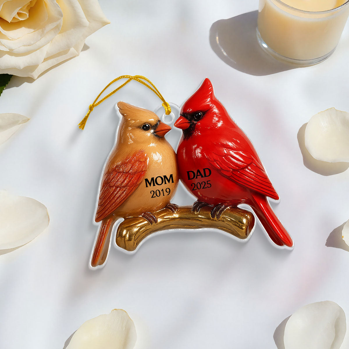 3D Effect Vintage Nostalgic Cardinals Memorial Dad Mom Christmas Personalized Flat Acrylic Ornament