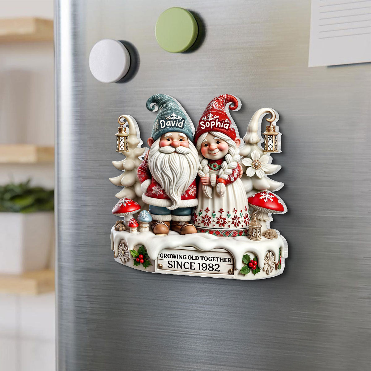 3D Effect Gnome Couple Together Personalized Acrylic Fridge Magnet, 2025 Heartfelt  Gift, Anniversary Gift For Couple, For Him, For Her, Husband, Wife