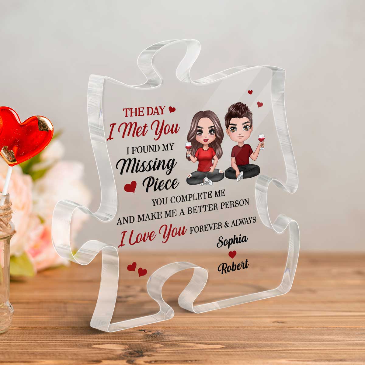 Doll Couple Sitting Found My Missing Piece Gift For Him For Her Personalized Puzzle Acrylic Plaque
