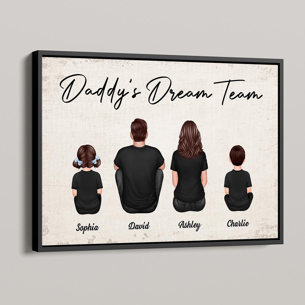Daddy‘s Team Family Dad Mom Kids Sitting Personalized Poster, Gift For Dad, For Grandpa, For Husband