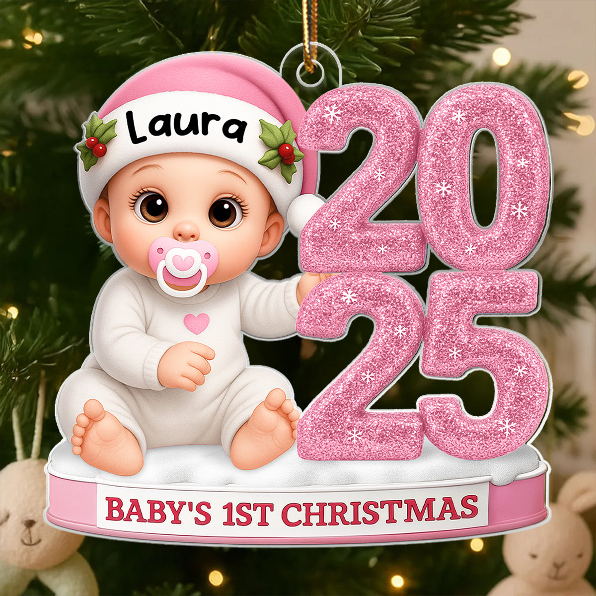3D Glitter Effect Baby 1st Christmas - Personalized Acrylic Ornament - Unique Christmas Gift For New Born, Baby