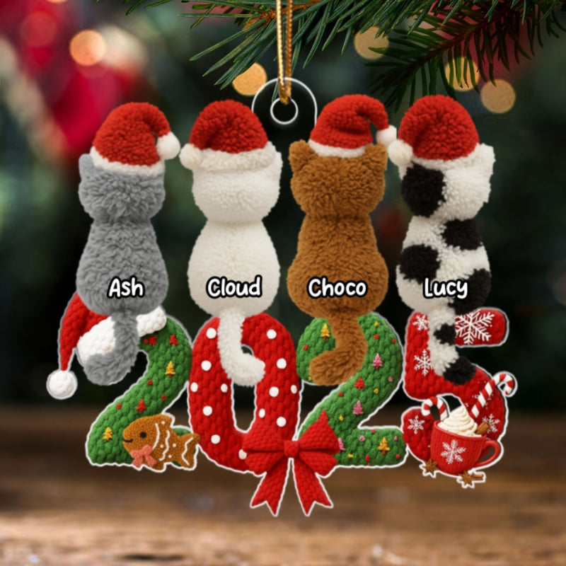 2025 Cat Lovers Latch Hook Yarn Faux - Personalized Acrylic Ornament - Christmas Gift for Cat Moms, Cat Dads