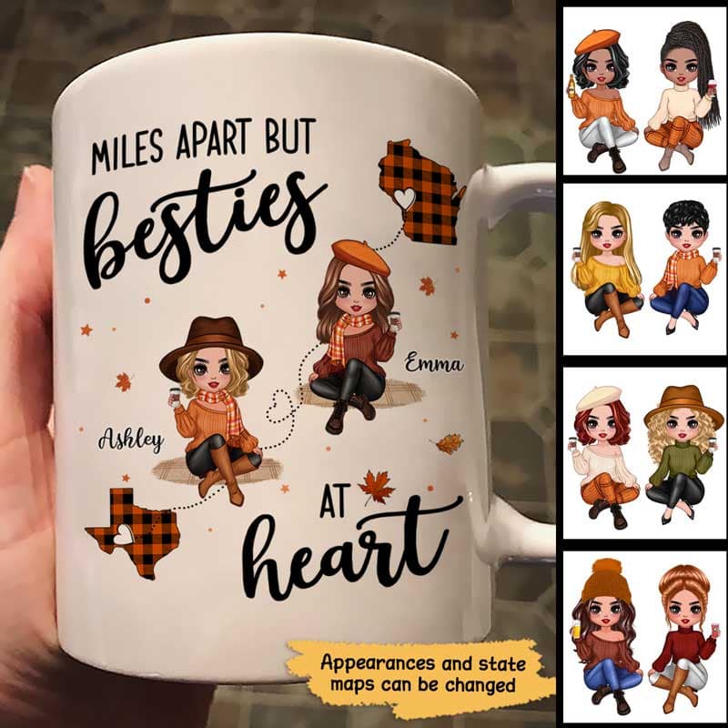 Fall Season Plaid Long Distance Doll Besties Personalized Mug
