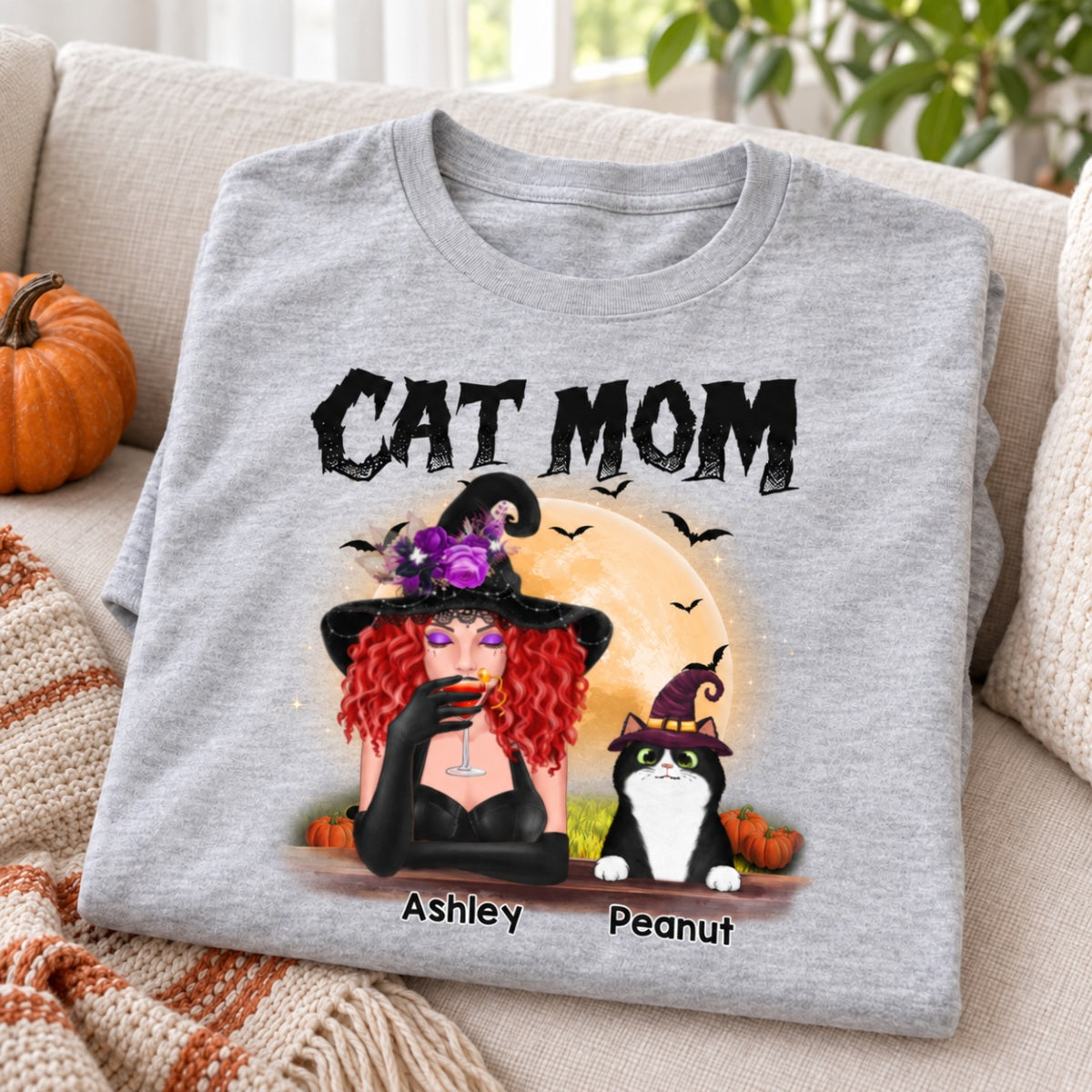Halloween Witch Cat Mom Personalized Shirt