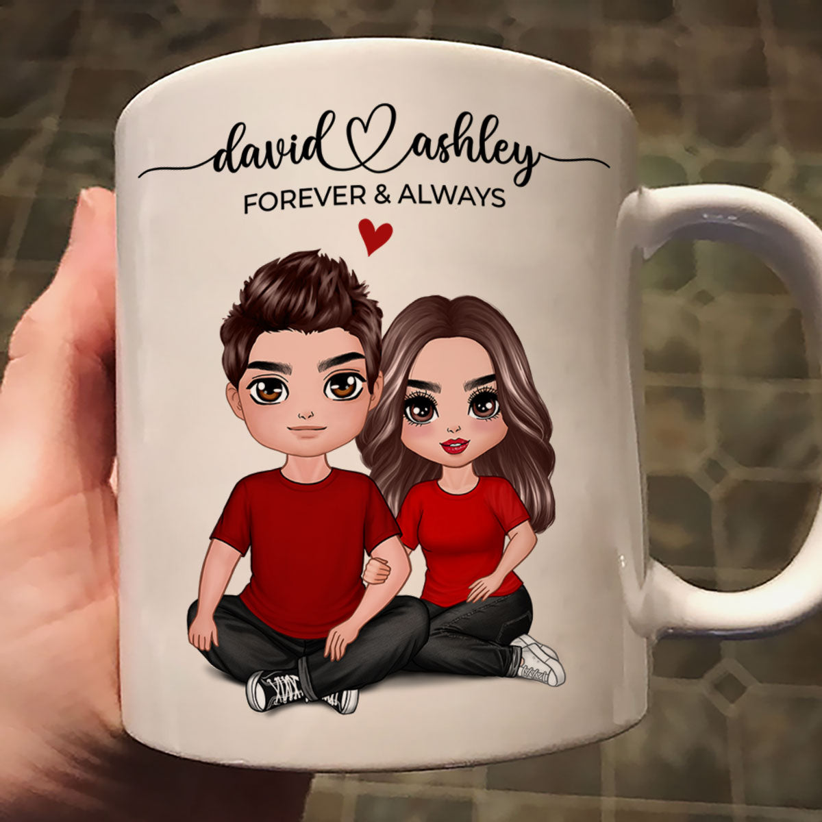 Embracing Couple Heart Names Personalized Mug