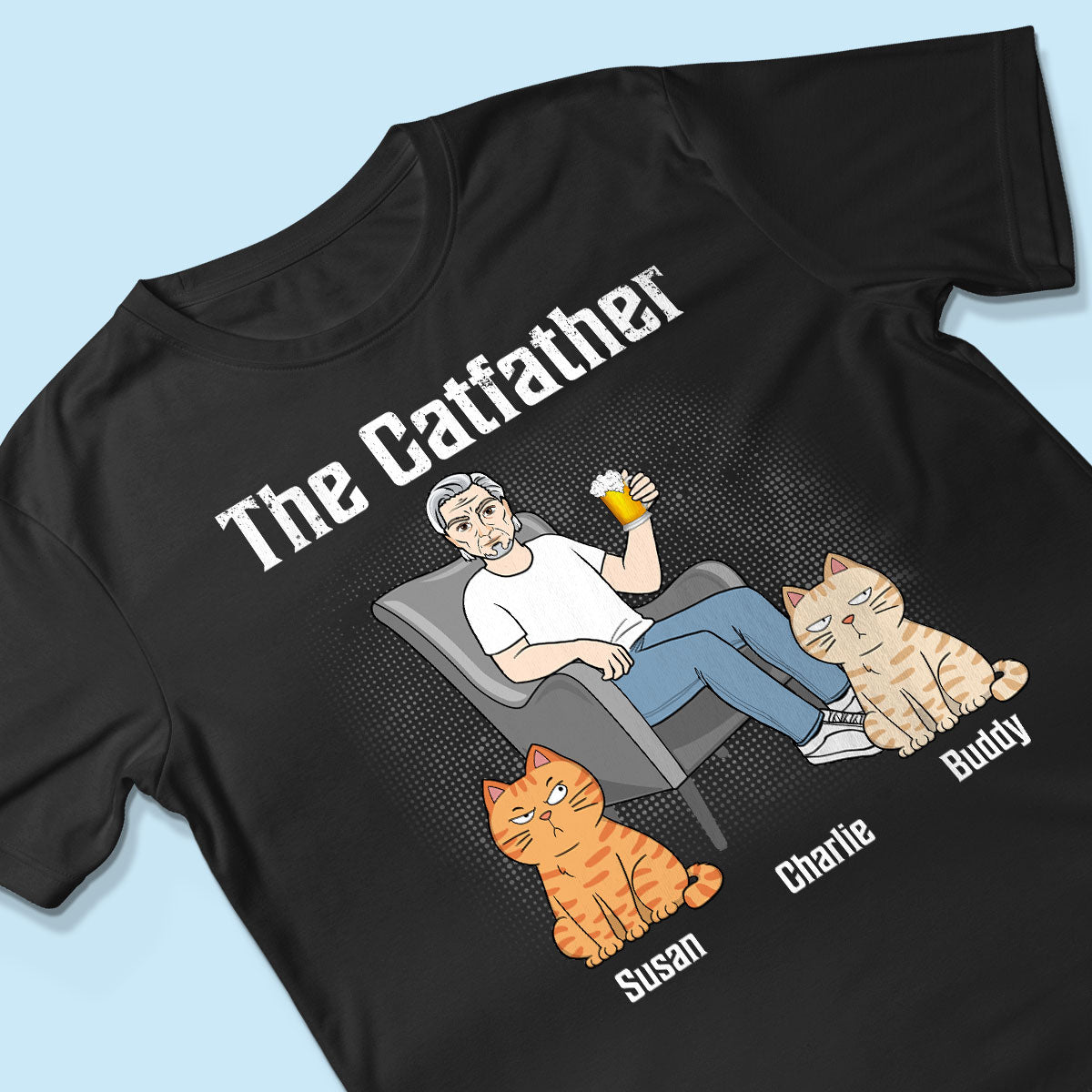 The Catfather Cat Dad Sitting On Chair Personalized Shirt