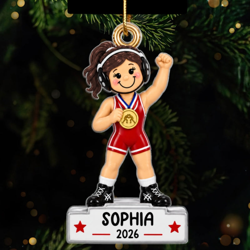 Wrestling Girl Champion 2D Flat - Personalized Acrylic Ornament - Gift For Daughter, Wrestling Keepsake, Wrestling Lovers Gift