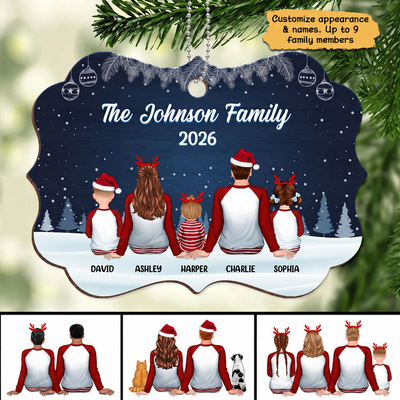 Christmas Night Pajamas Family Sitting Personalized Wooden Ornament
