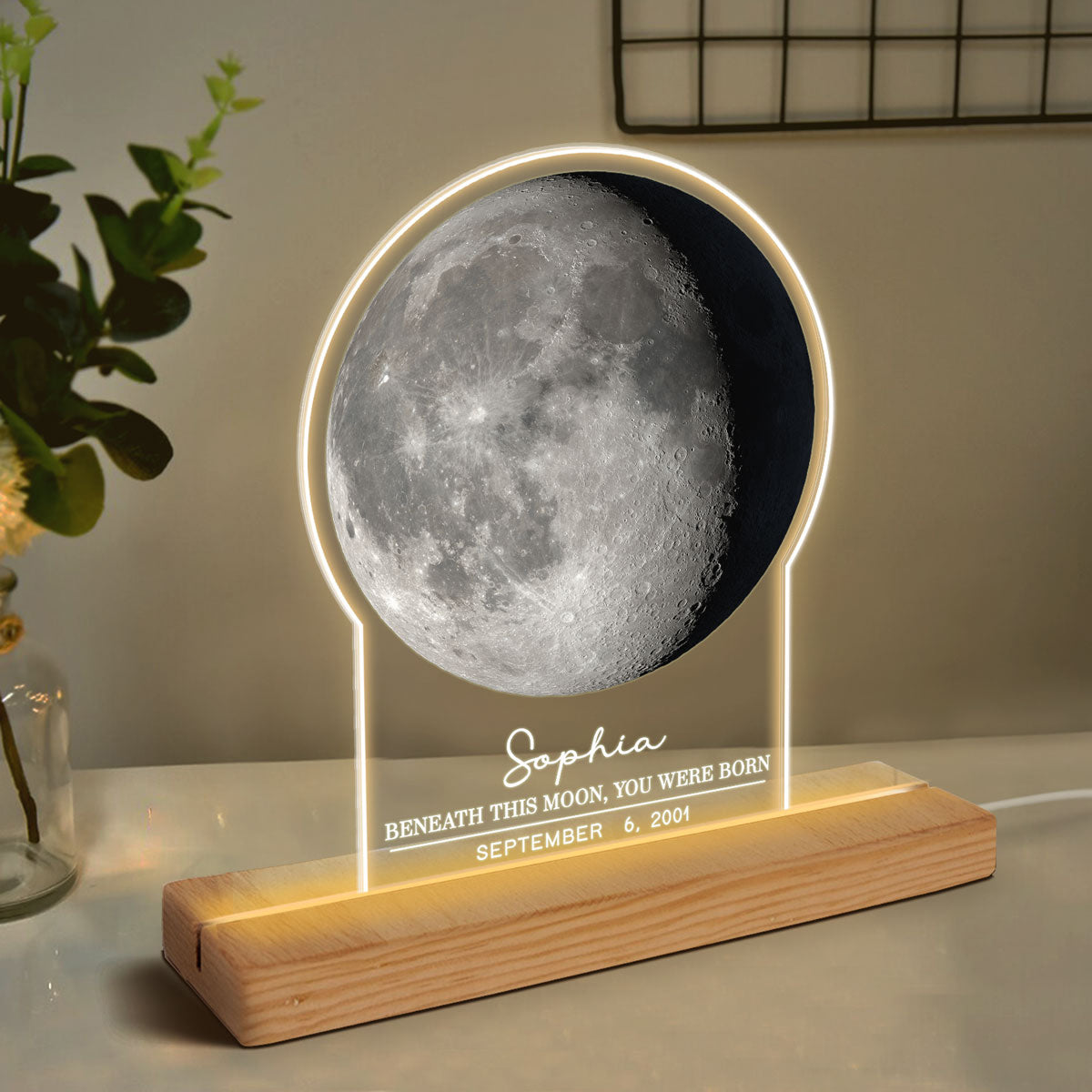 Under This Moon You Became My Mom Dad Moon Phase Art Personalized Acrylic Plaque With LED Night Light, Gift For Mom, Gift For Dad