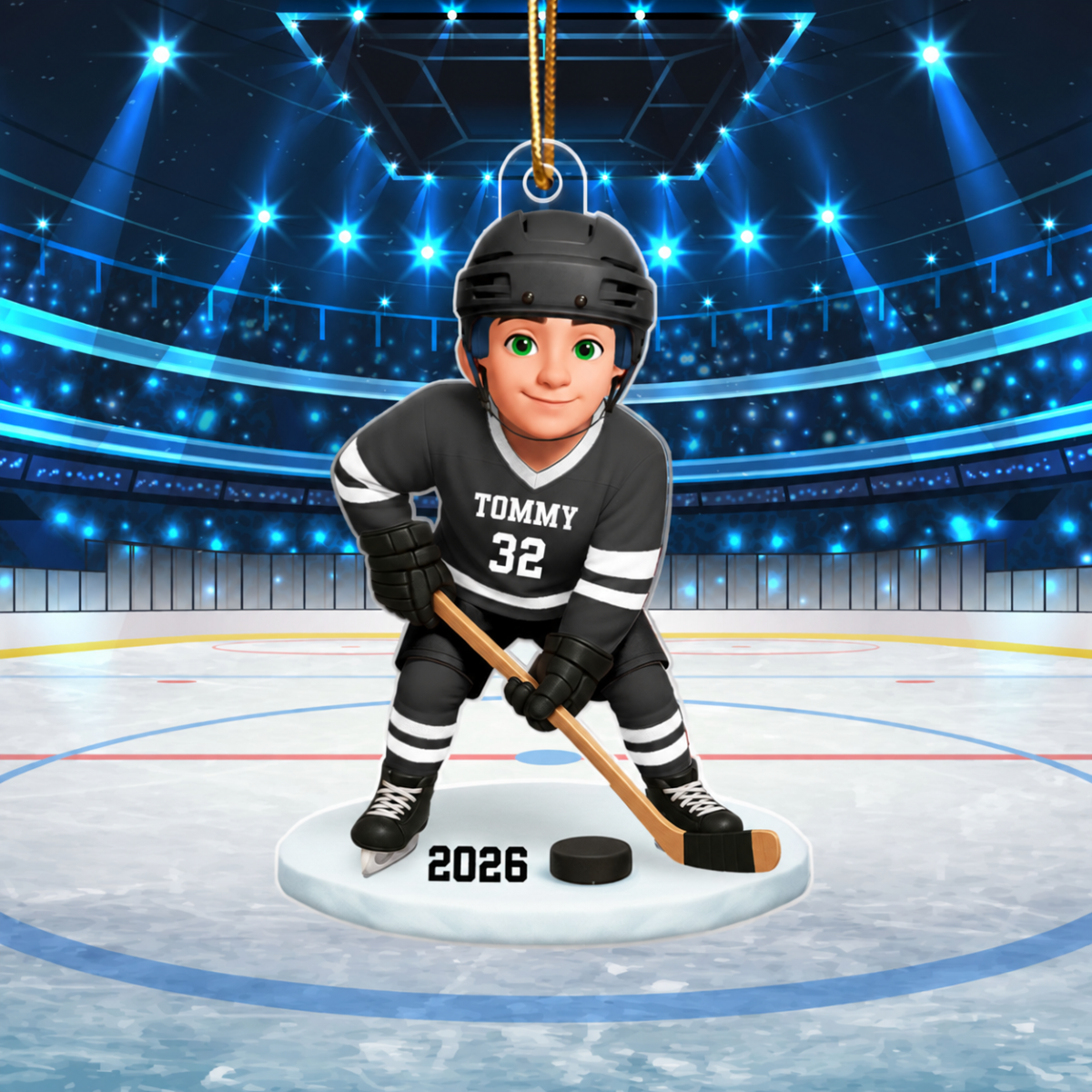 3D Effect Hockey Girl Boy - Personalized Acrylic Ornament - Christmas Gift for Daughter Son
