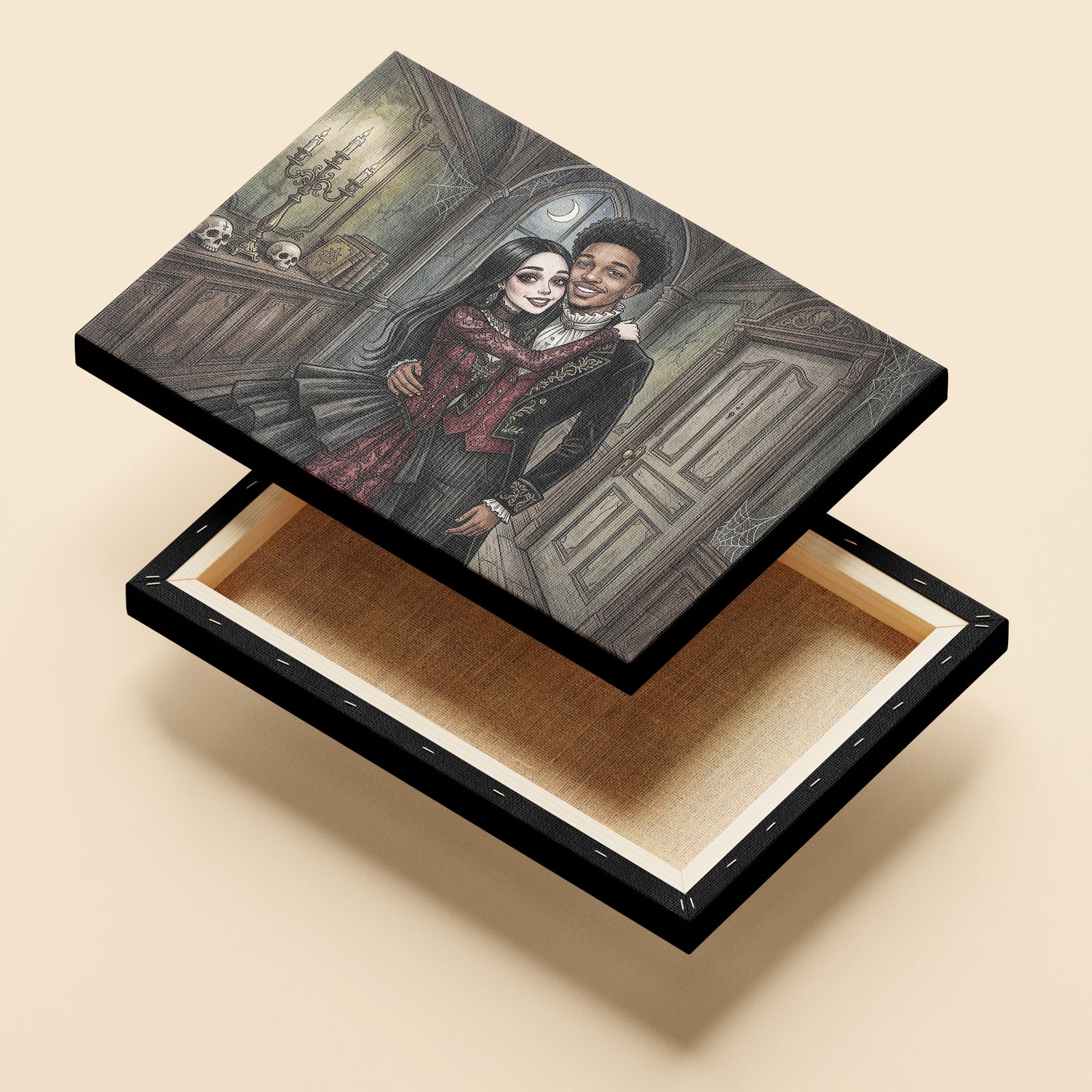 Custom Gothic Couple Portrait from Photo - Personalized Canvas - Halloween Decor, Anniversary Gift for Her, for Him